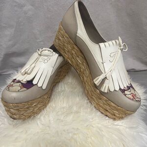 Tory Burch Women's Kiltie Platform Loafer Espadrille Wedge Sz 9.5
